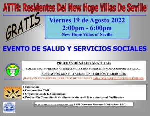 EVENTO DE SALUD Y SERVICIOS SOCIALES GRATIS EN LAS VILLAS NEW HOPE DE SEVILLE @ NEW HOPE VILLAS OF SEVILLE